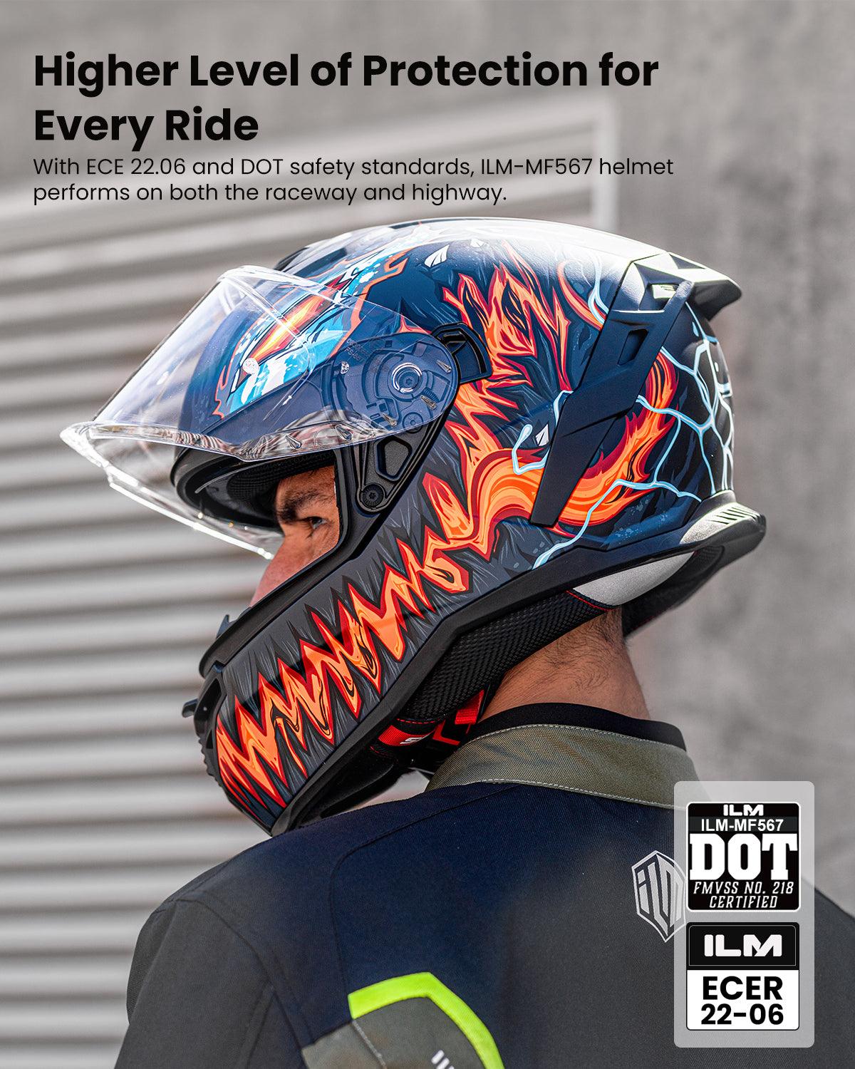 ILM Motorcycle Full Face Street Racing Helmet Model MF567 - ILM