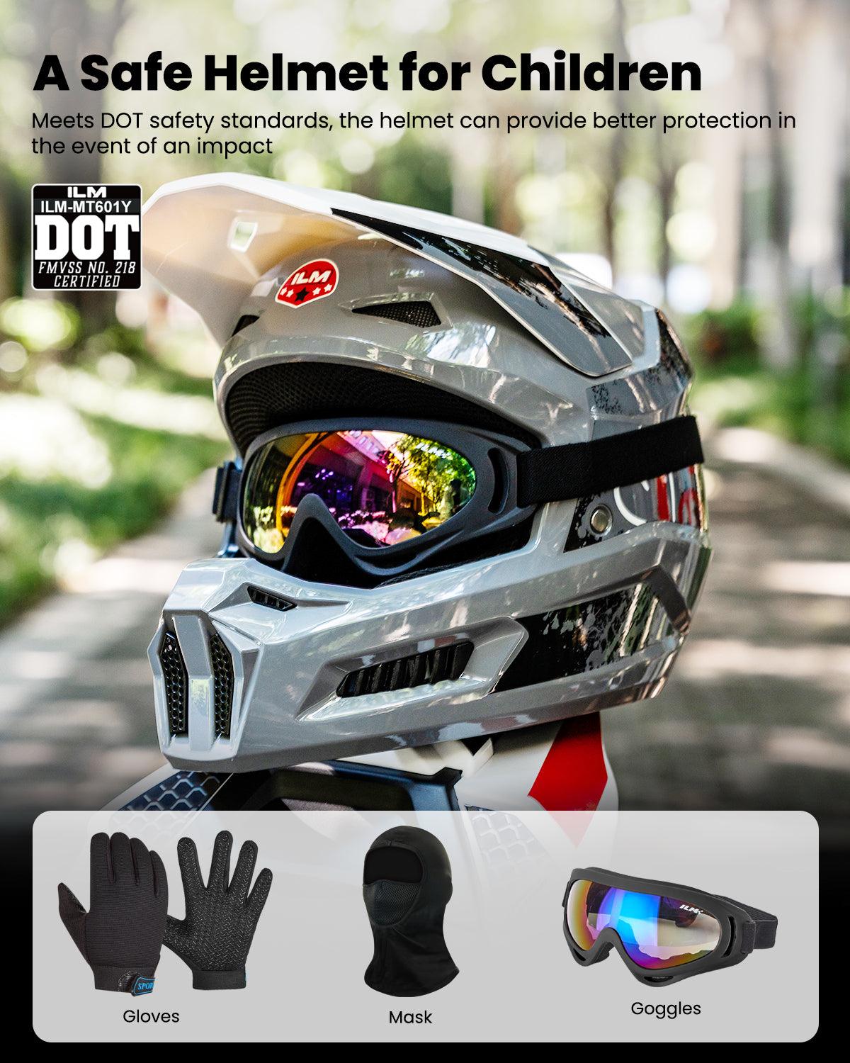 ILM Youth Dirt Bike Helmets Kids ATV Helmet with Goggles Gloves Mask Model MT601Y - ILM