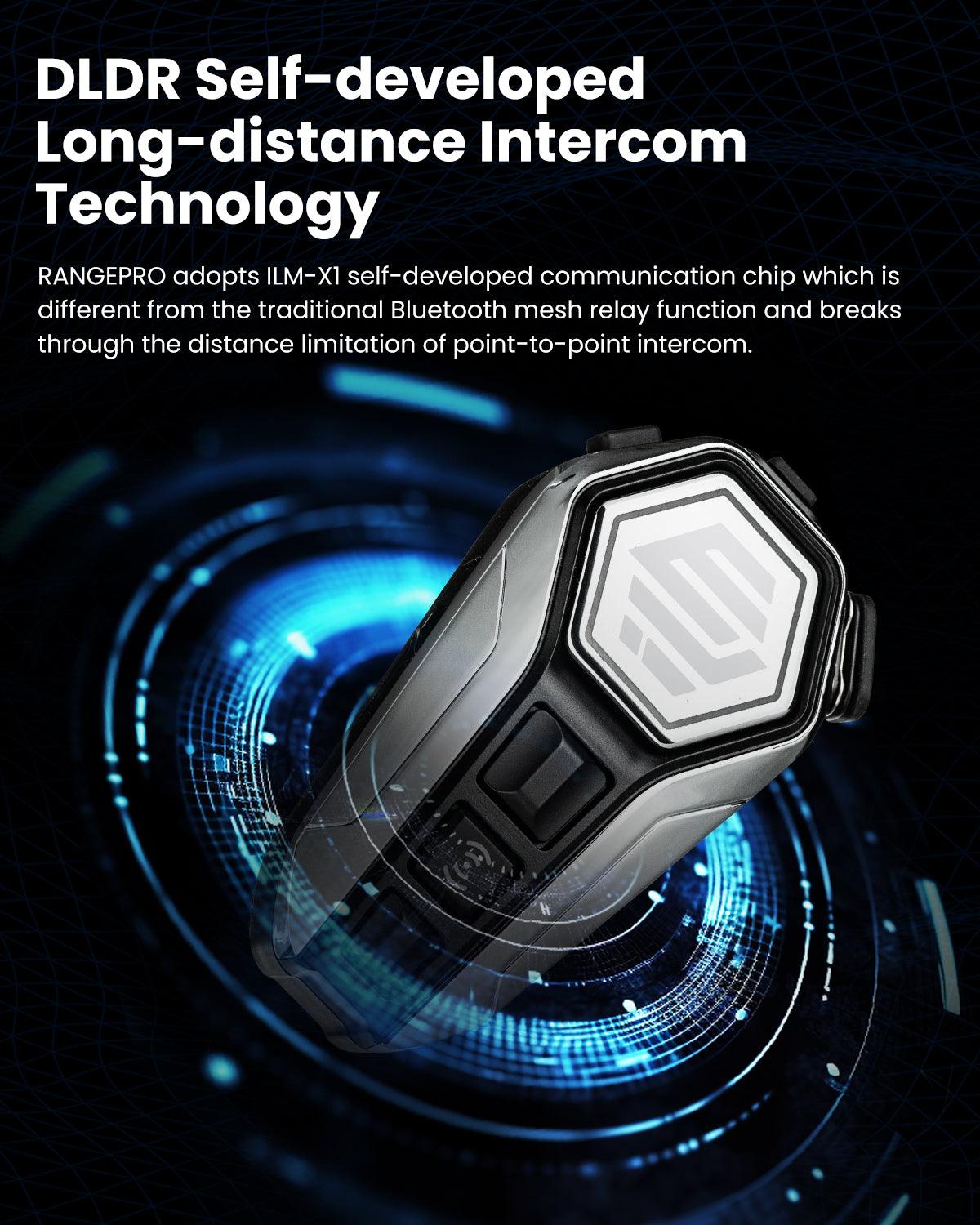 ILM Motorcycle Bluetooth Headset Helmet Communication System 2100M Intercom IP67 Waterproof Noise Cancellation Model RANGEPRO - ILM