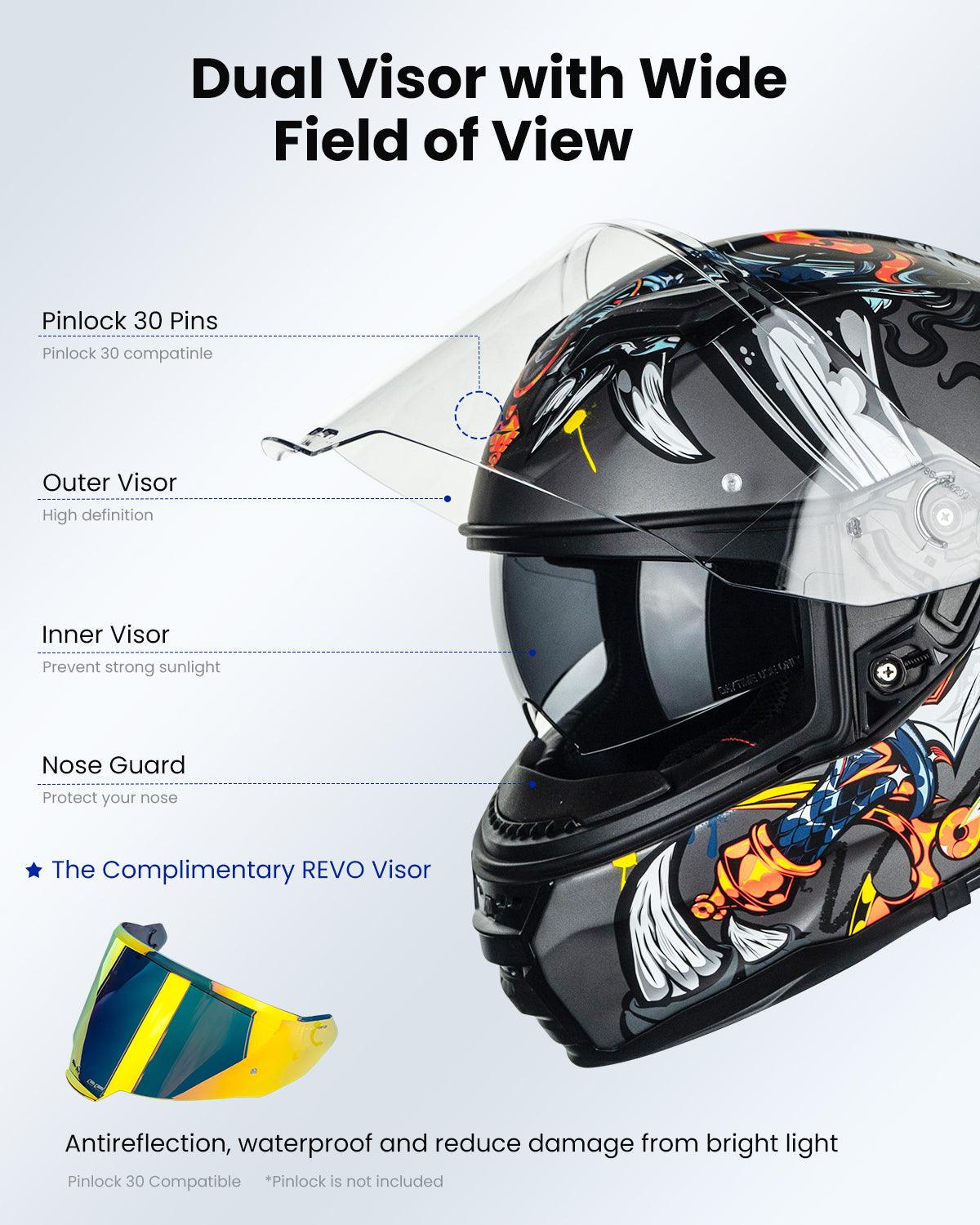 ILM Full Face Motorcycle Helmet Lightweight Fiberglass DOT ECE Model MF522P - ILM