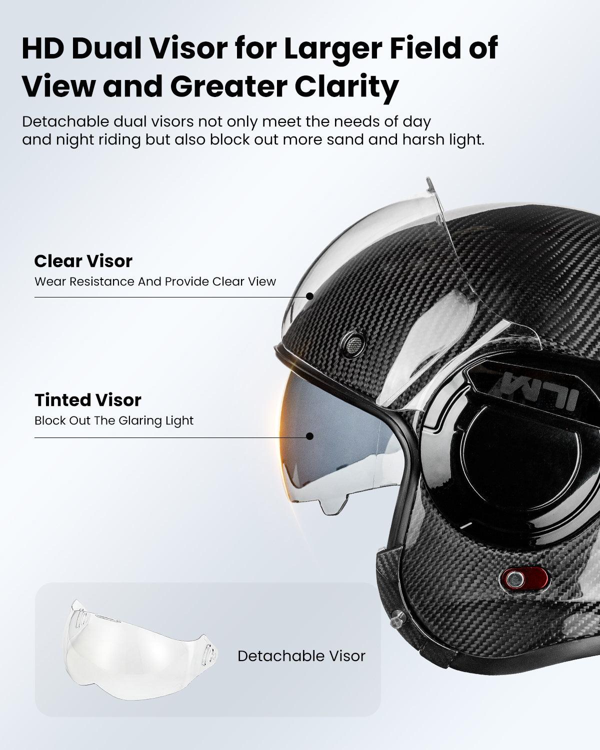 ILM Carbon Fiber Vintage Full Face Modular Motorcycle Helmet Model B707C - ILM