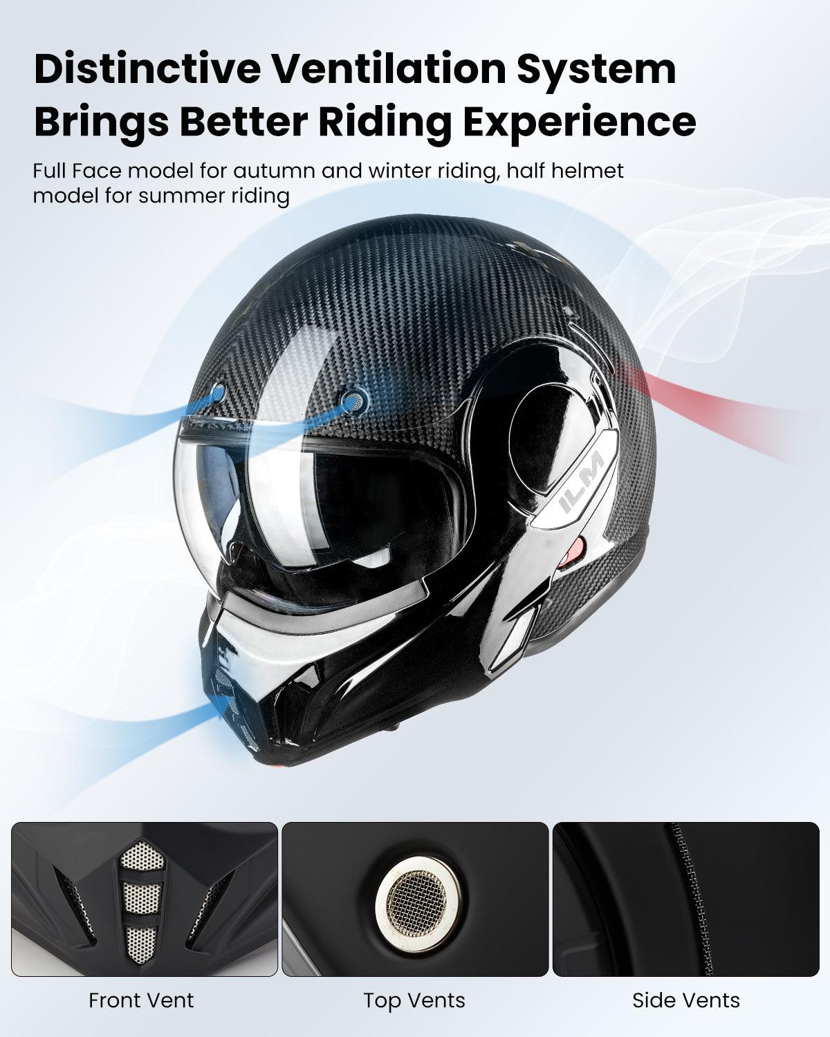 ILM Carbon Fiber Vintage Full Face Modular Motorcycle Helmet Model B707C - ILM