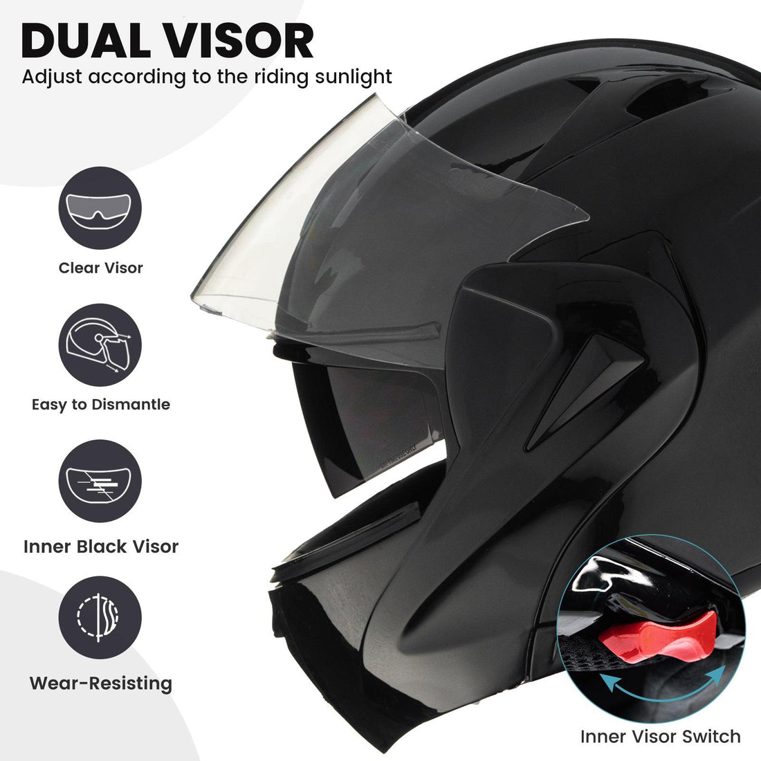 ILM Motorcycle Helmets Modular Dual Visor Flip-up Full Face Helmet Model 808