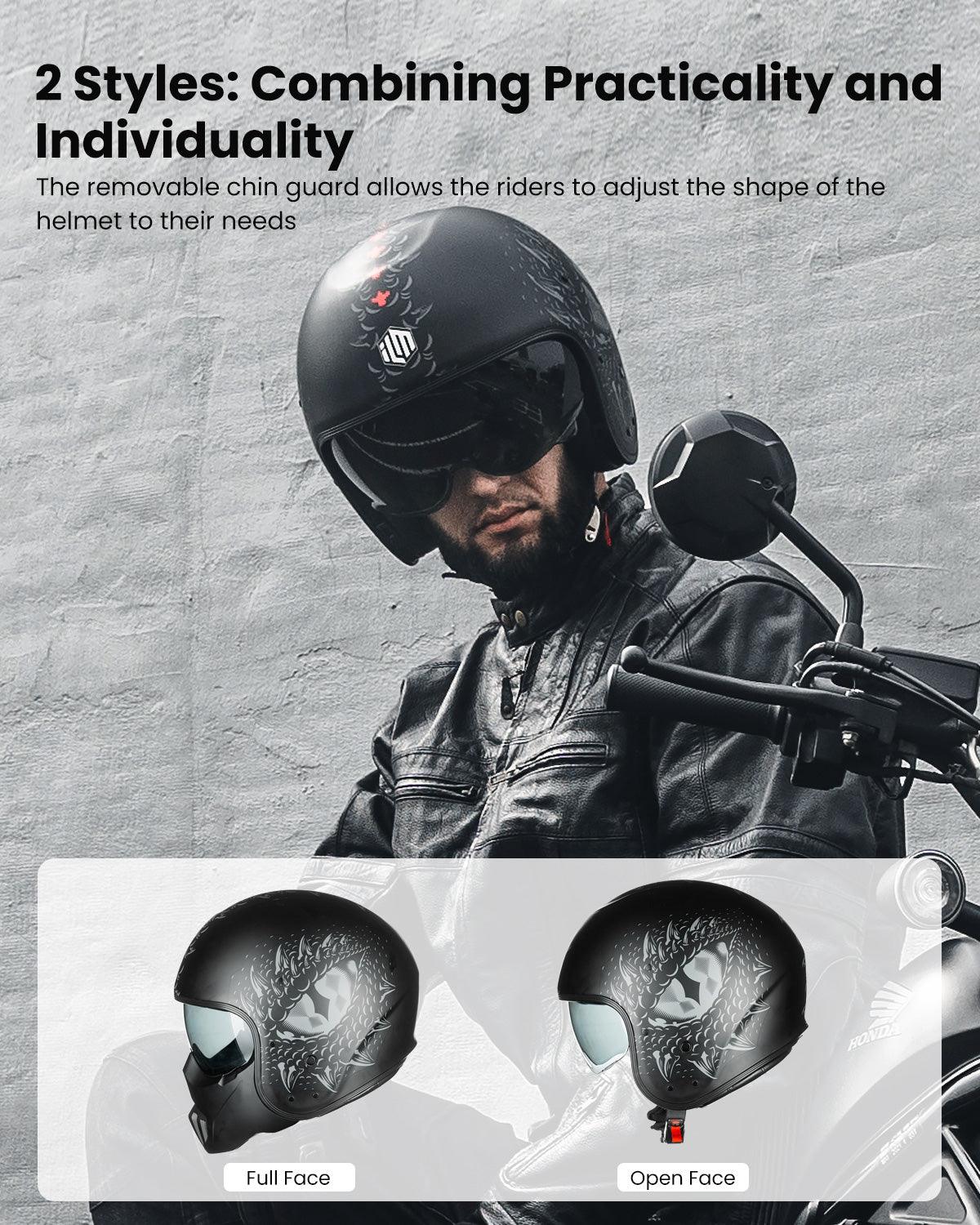 ILM Fiberglass Open Face Motorcycle 3/4 Helmet Lightweight Vintage Helmet Model MO310P - ILM