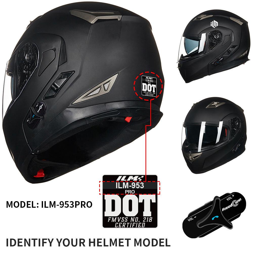 ILM Modular Flip Up Full Face Motorcycle Helmet Bluetooth Integrated  DOT(Matte Black, XX-Large) 