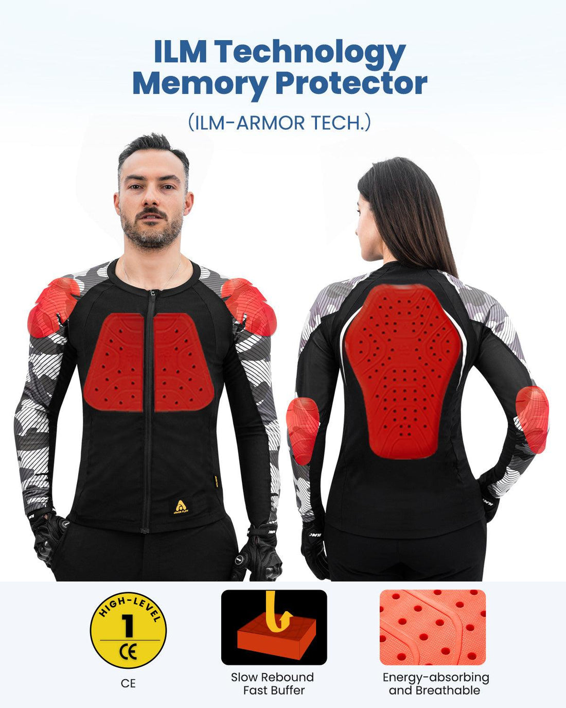 ILM Motorcycle Armor Flow Shirt for Men Women Mesh Riding Jacket Body Chest CE Protective Padded Model AF01