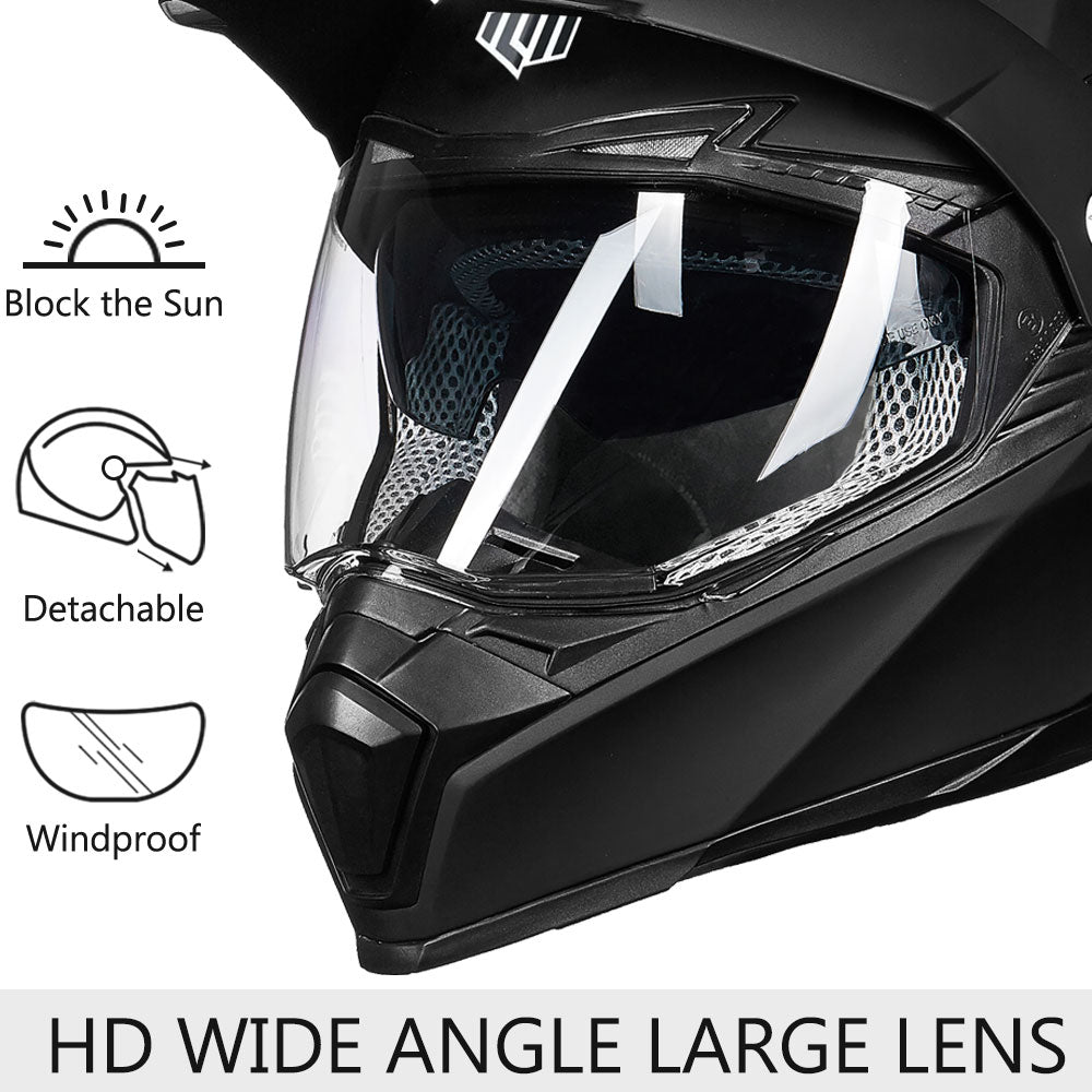 DOT Bluetooth Motorcycle Helmet Full Face Dual Lens ATV Moto Off Road Helmet