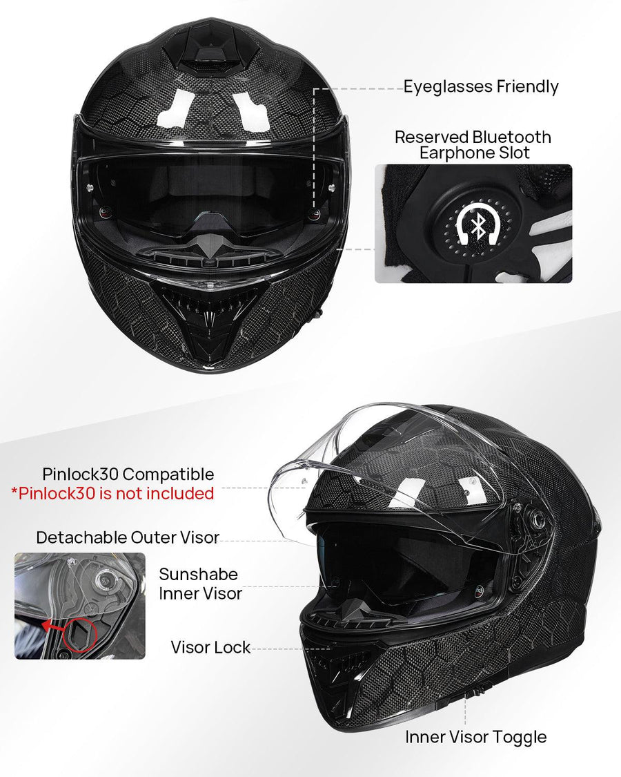 ILM Full Face Motorcycle Carbon Fiber Helmet Model 861C