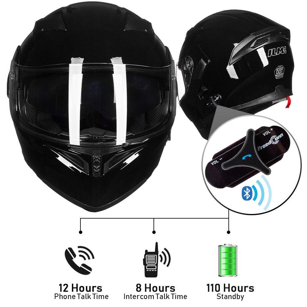 ILM Modular Flip Up Full Face Motorcycle Helmet Bluetooth Integrated  DOT(Matte Black, XX-Large) 