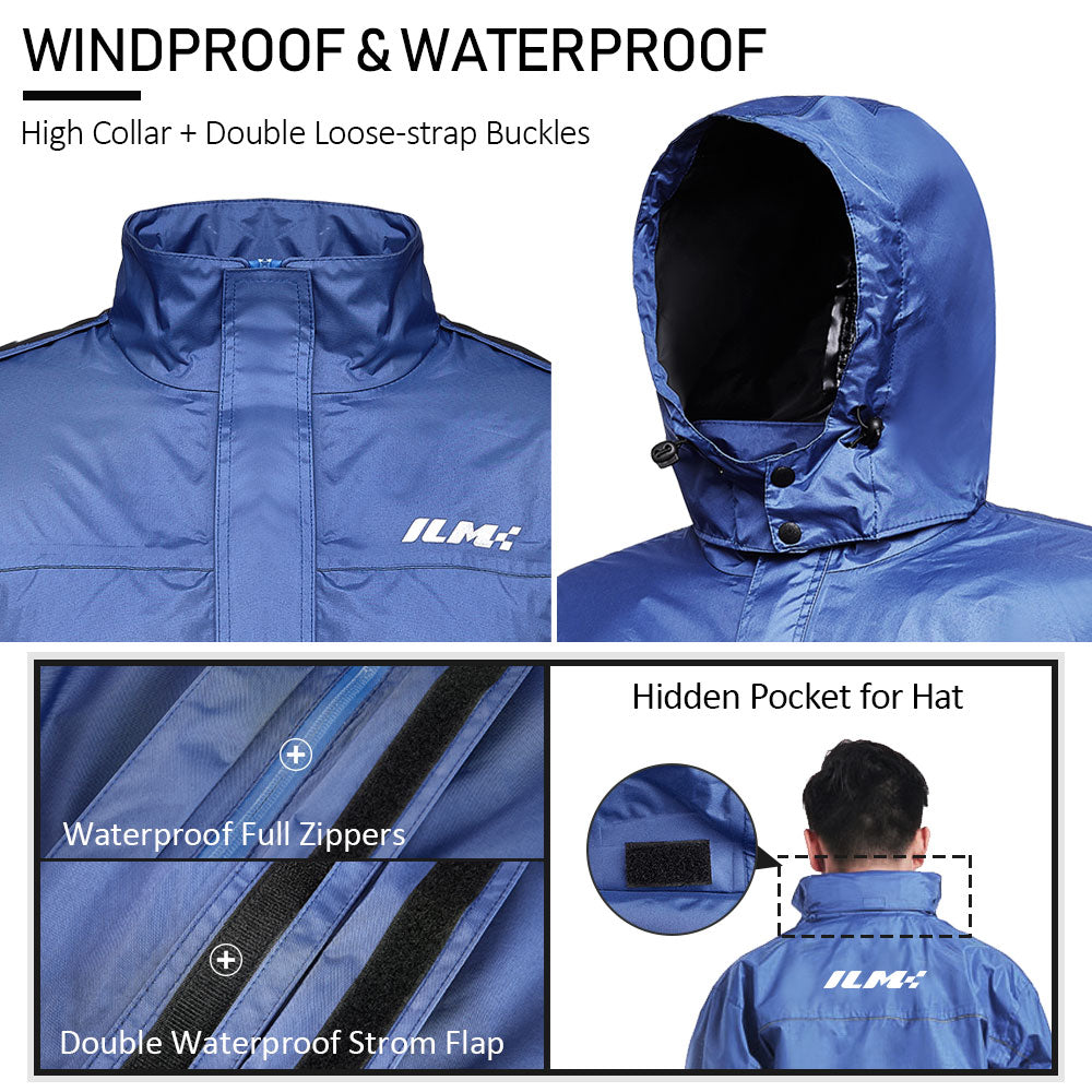 Rain Suits Black Safety Jacket Raincoat Hooded Waterproof Fishing Pants US