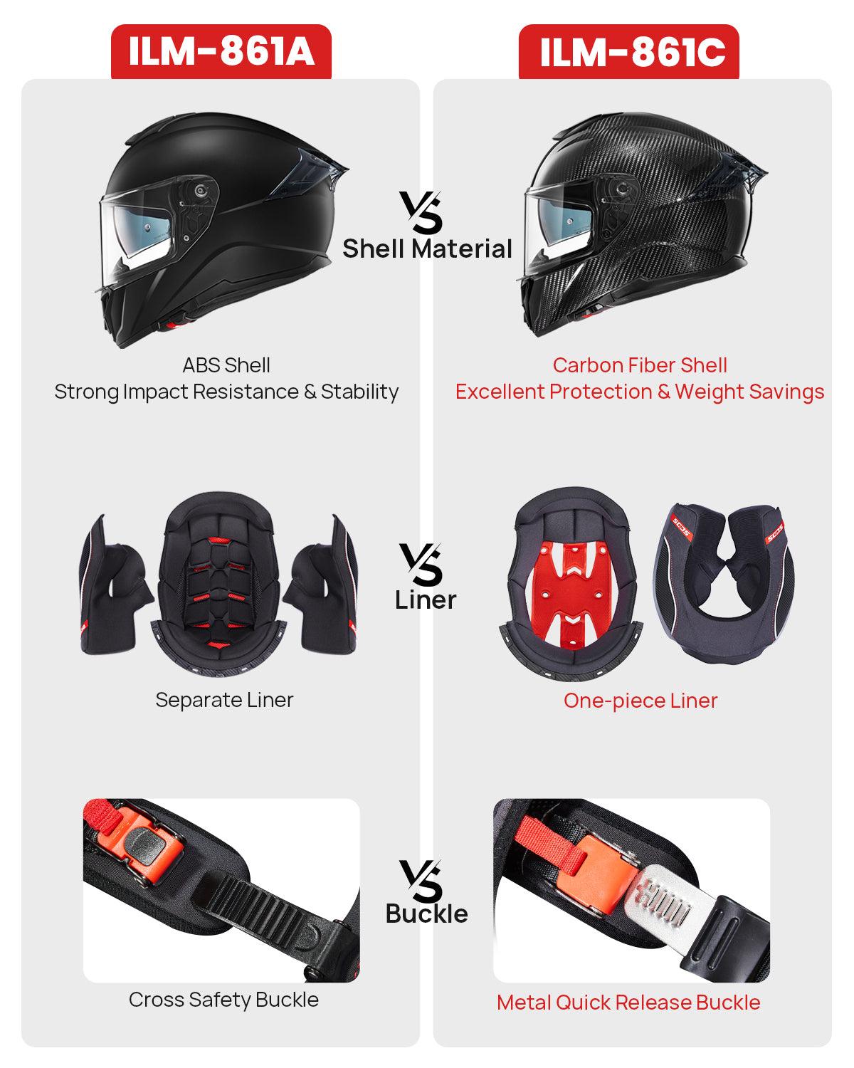 ILM Full Face Motorcycle Carbon Fiber Helmet Model 861C - ILM