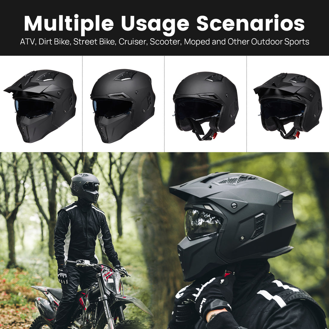 ILM Open Face Motorcycle 3/4 Half Helmet Model Z302