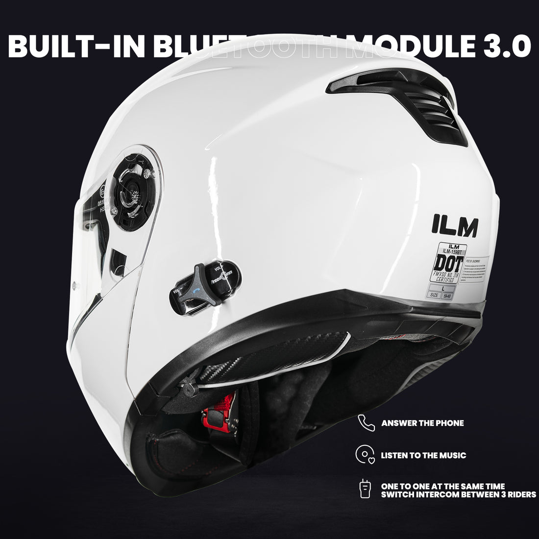  ILM Motorcycle Bluetooth Headset Noise Cancellation 3 Riders  Communication Intercom Systems LCD Display Helmet 800M Mic Speakers with  Hi-Fi Stereo FM Radio Model T-COM : Electronics