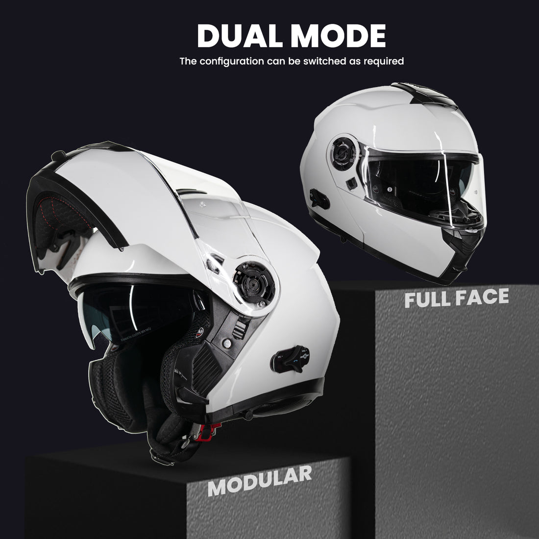 ILM Modular Flip Up Full Face Motorcycle Helmet Bluetooth Integrated  DOT(Matte Black, XX-Large) 