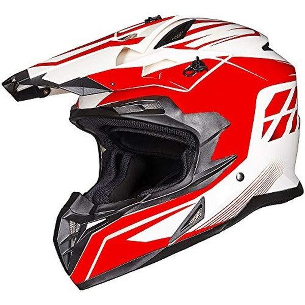 Red and white dirt bike helmet on sale