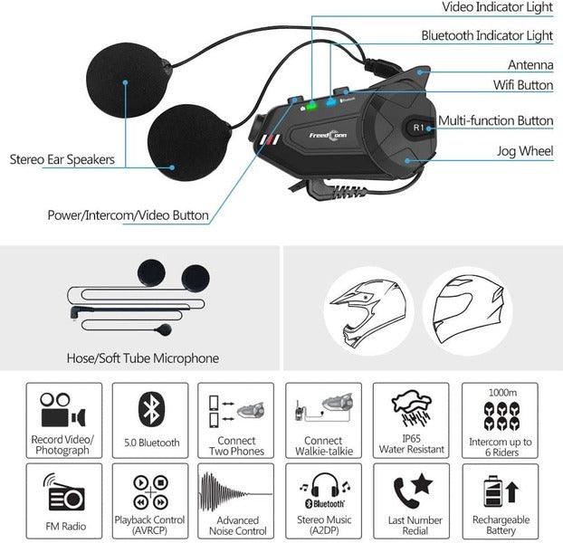 ILM Motorcycle 6 Rider Bluetooth Communication System with HD Camera - ILM